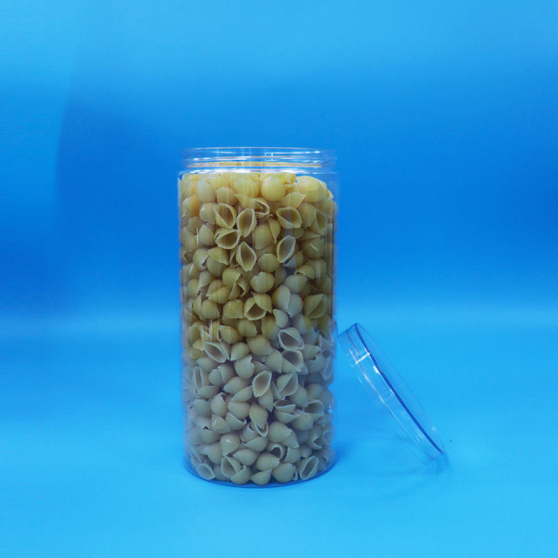 Calidad alimenticia PET transparente cilindro redondo plástico dulces galletas de comida frasco tornillo tapa clara