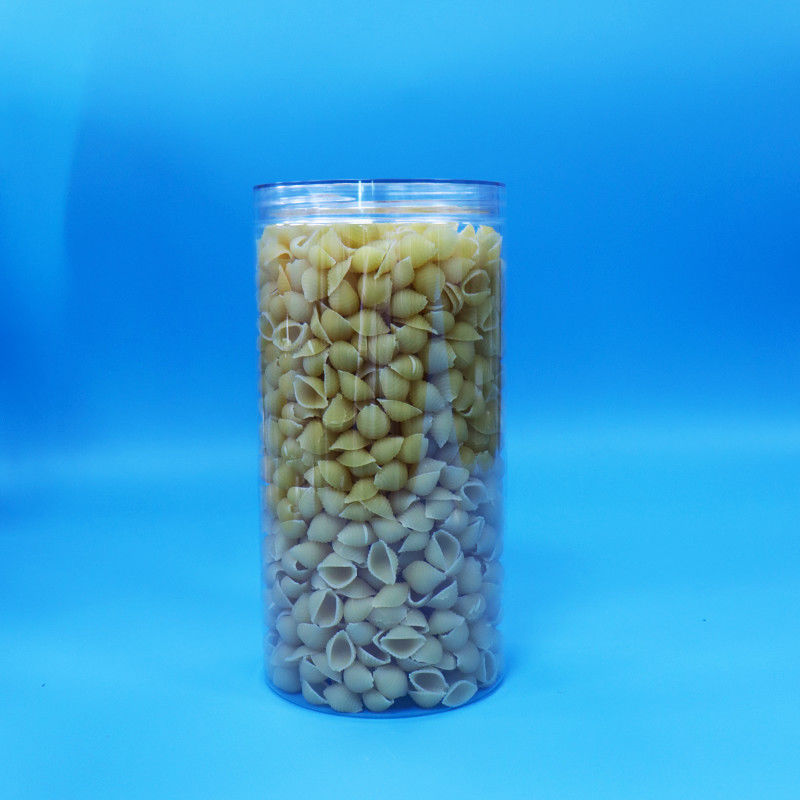 Calidad alimenticia PET transparente cilindro redondo plástico dulces galletas de comida frasco tornillo tapa clara