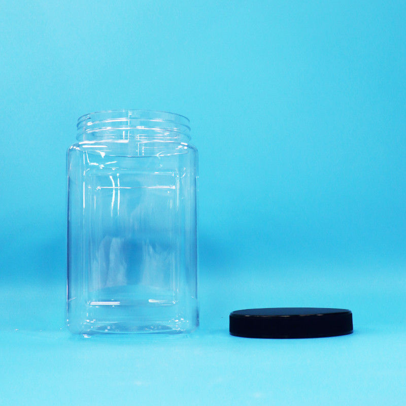 Envases transparentes Jarras de forma cuadrada plástico PET tapa negra para alimentos dulces galletas fideos