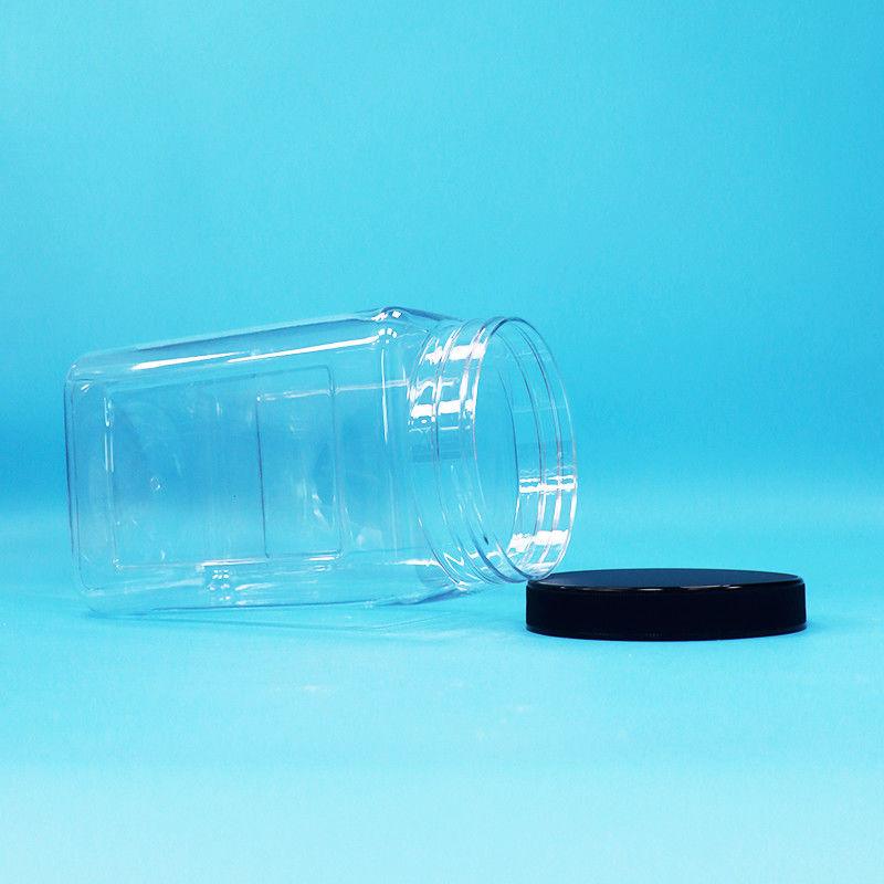 Envases transparentes Jarras de forma cuadrada plástico PET tapa negra para alimentos dulces galletas fideos