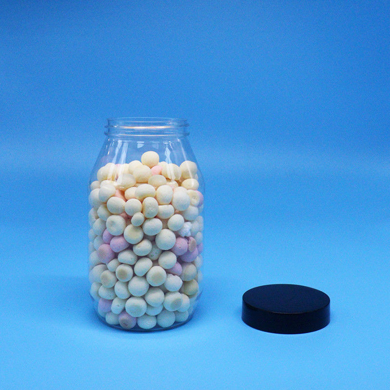 Galletas Caramelos Nueces de alta calidad Claros redondos boca ancha PET Jar de plástico tapa de tornillo