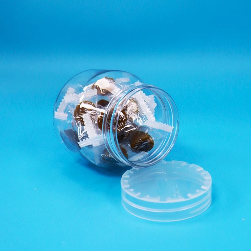 Frascos de plástico PET transparentes pequeños y vacíos para caramelos y galletas con tapa de rosca a prueba de manipulaciones