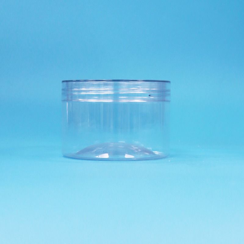 Tarro de plástico PET cilíndrico transparente de fácil apertura con tapa de rosca para frutos secos, caramelos y galletas