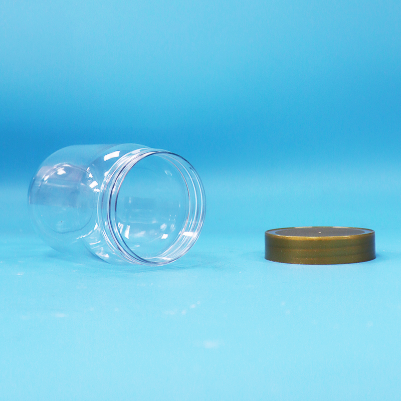Tarro de plástico redondo transparente de grado alimenticio para mascotas, con forma de cilindro, para piruletas, miel y galletas, con tapa de rosca marrón
