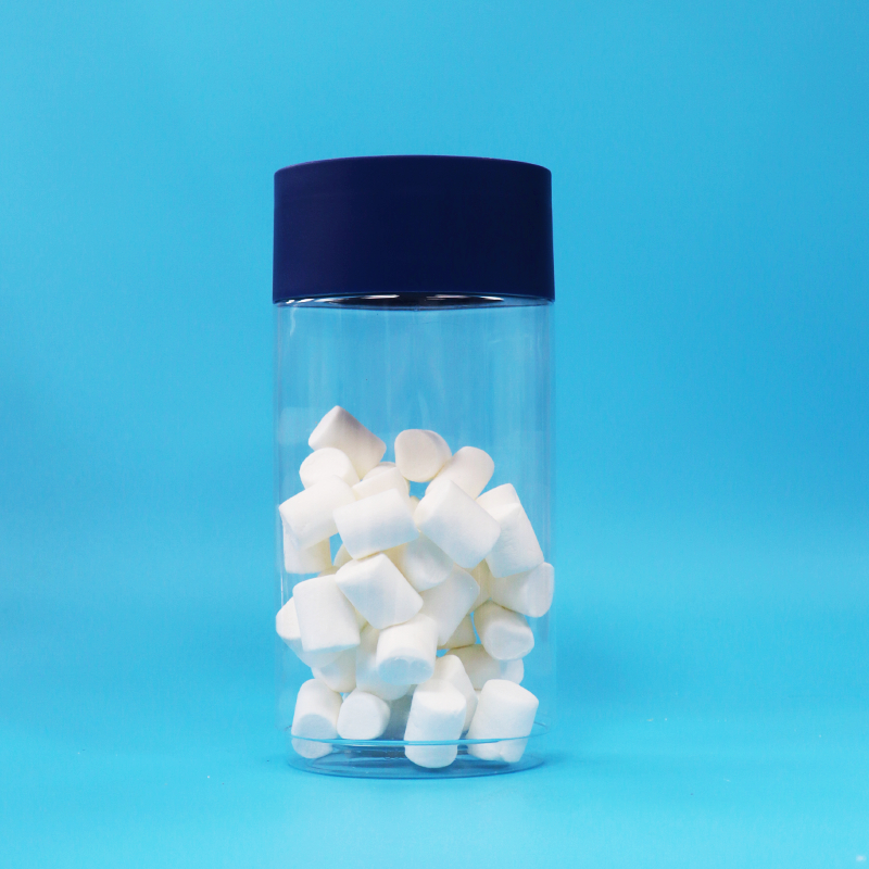 Tarro de plástico transparente de grado alimenticio en forma ovalada para galletas, nueces y caramelos, con tapa a prueba de manipulaciones