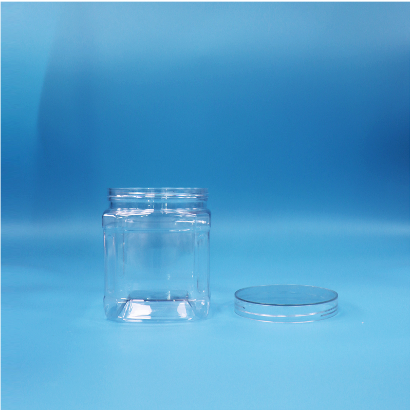 Tarro PET cuadrado transparente de 500 ml para higos secos, hojuelas de coco y tiras de espino