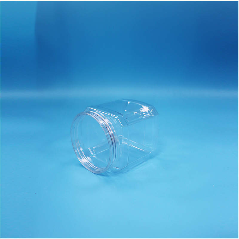 Tarro de PET transparente de forma cuadrada para fruta seca, hojuelas de coco y tiras de espino