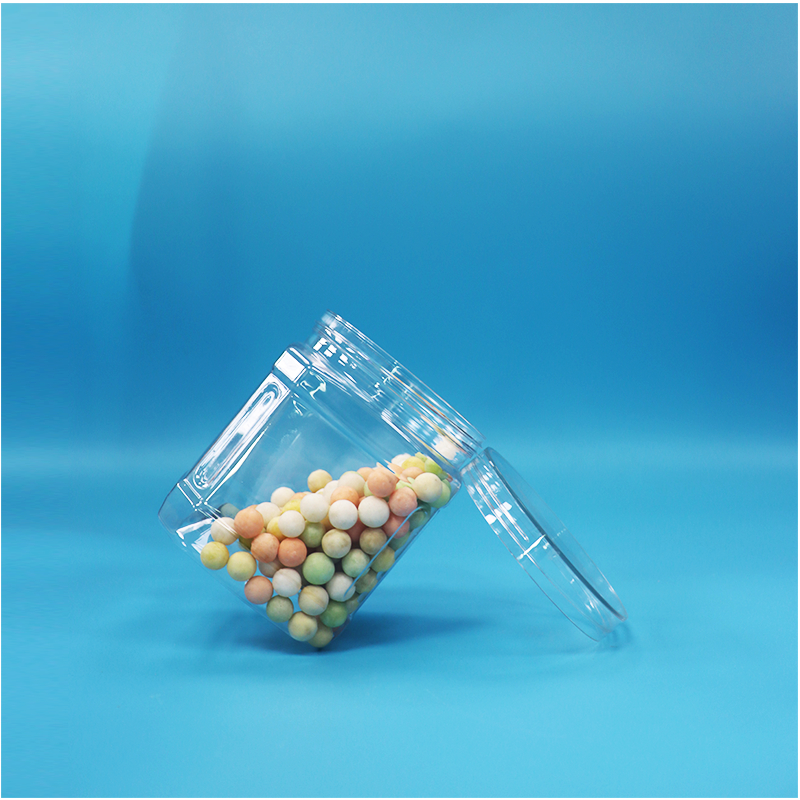 Tarro de PET transparente de forma cuadrada para fruta seca, hojuelas de coco y tiras de espino