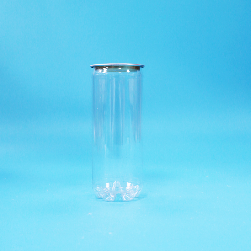 Lata de agua con gas PET transparente vacía a prueba de fugas sin BPA, tapa de aluminio de fácil apertura