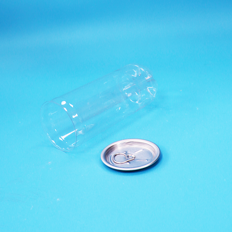 Lata de agua con gas PET transparente vacía a prueba de fugas sin BPA, tapa de aluminio de fácil apertura