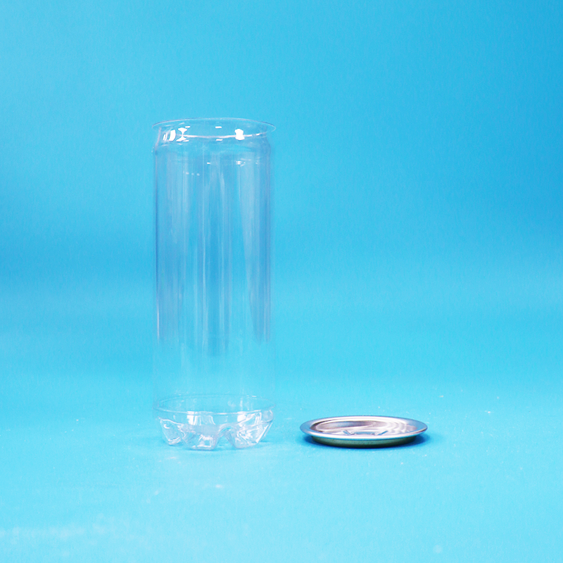 Lata de agua con gas PET transparente vacía a prueba de fugas sin BPA, tapa de aluminio de fácil apertura