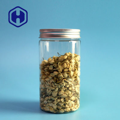 Alrededor del tarro plástico transparente de los bocados derecho de 70m m con la cubierta de aluminio 490ml