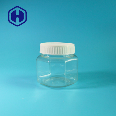 Pequeños tarros plásticos vacíos hexagonales de la comida 190ml con el embalaje de las habas del arroz de los cacahuetes de los dulces de las tapas