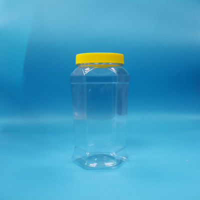 Galletas de grado alimenticio dulces de forma hexagonal cristal PET de alimentos transparente tapa de tornillo amarillo