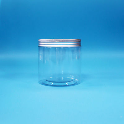 Círculo de boca ancha redonda transparente PET plástico dulces de comida tarro de galletas tapa de aluminio