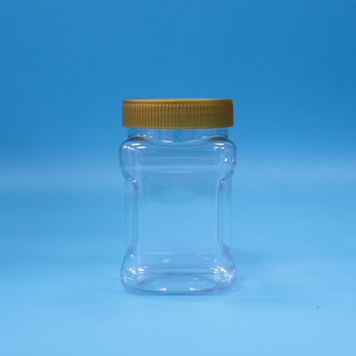 Jarrón hermético de forma única transparente PET caramelo plástico de grado alimenticio Marrón tapa plana