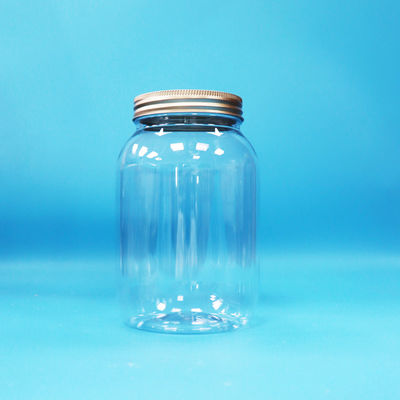 Grado alimenticio PET transparente plástico jar redondo de aluminio tornillo tapa plana para alimentos dulces nueces