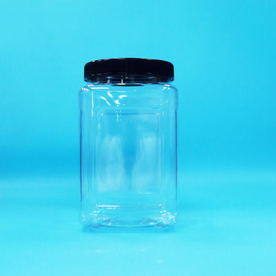 Envases transparentes Jarras de forma cuadrada plástico PET tapa negra para alimentos dulces galletas fideos
