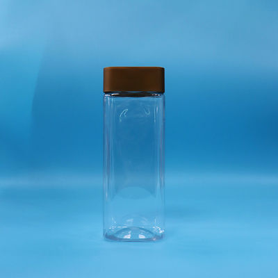 Boca vacía transparente de boca ancha rectangular PET plástico botella de dulces de nueces de tornillo tapa plana