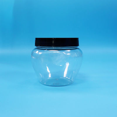 Sellado transparente de forma única de plástico de PET dulces de comida jar de galletas negro tapa de plástico