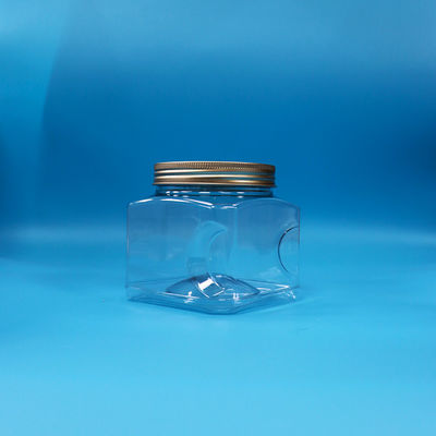 Caramelo Comida Snack Calidad alimenticia PET Forma cuadrada transparente Jar de agarre de plástico tapa de aluminio