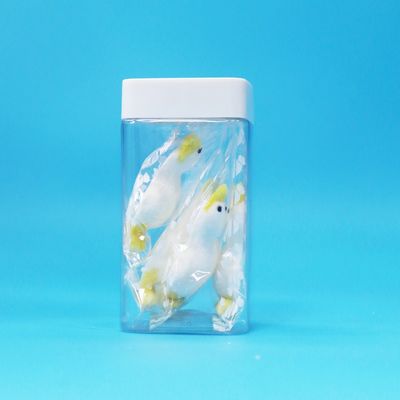 Frasco de plástico PET transparente y vacío para alimentos, caramelos y galletas, con tapa cuadrada blanca, apto para alimentos