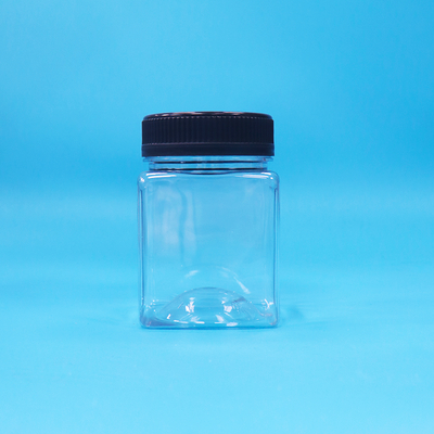 Tarro de embalaje de plástico PET transparente cuadrado con agarre hermético sin BPA para caramelos, galletas y frutos secos