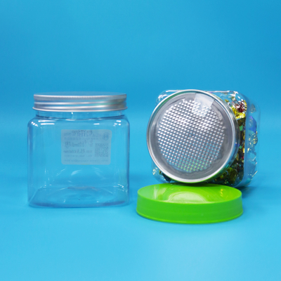 PET hermético de plástico cuadrado transparente Jar de plástico de tornillo alimenticio dulces galletas de grado alimenticio