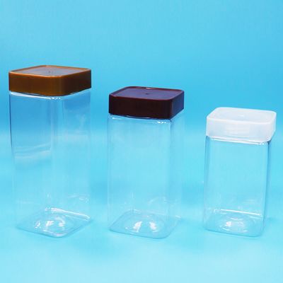 Food Grade Candy Food Snack Nuts PET Transparent Square Plastic Jar Screw Flat Lid