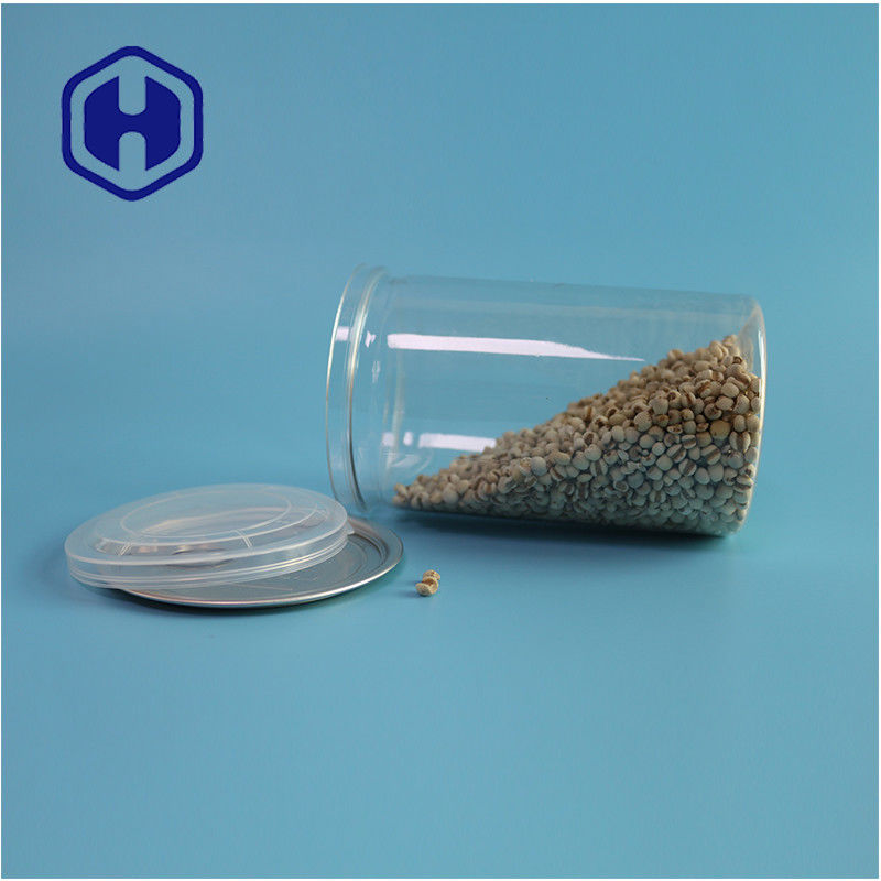Frutos del mar nueces alimentos seguros transparentes reciclables redondos de PET lata de alimentos con extremo abierto fácil