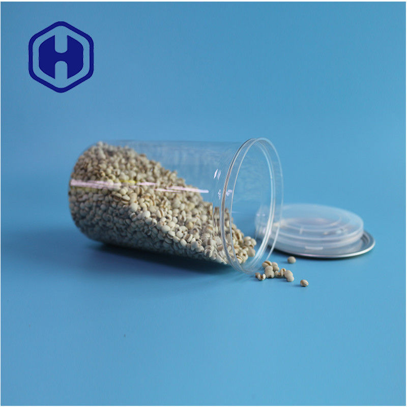 Frutos del mar nueces alimentos seguros transparentes reciclables redondos de PET lata de alimentos con extremo abierto fácil