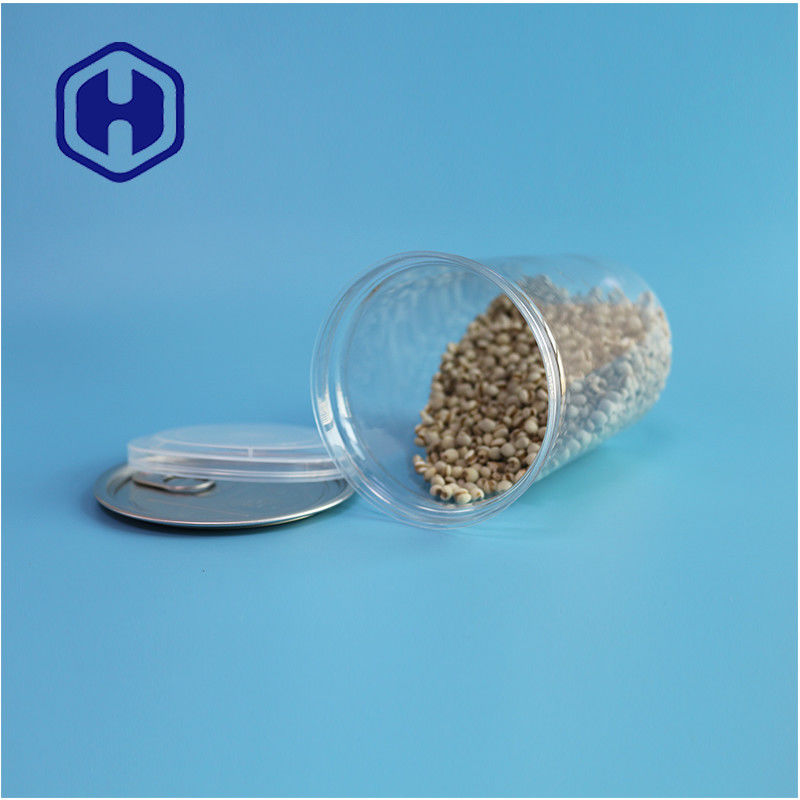 Frutos del mar nueces alimentos seguros transparentes reciclables redondos de PET lata de alimentos con extremo abierto fácil