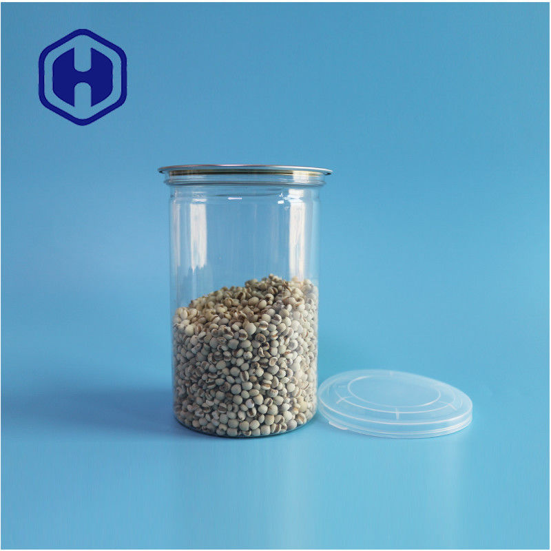 Frutos del mar nueces alimentos seguros transparentes reciclables redondos de PET lata de alimentos con extremo abierto fácil
