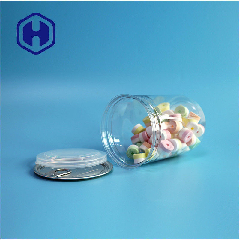 Envase de supermercado de 500 ml 17 oz PET transparente lata de plástico con extremo de aluminio fácilmente abierto