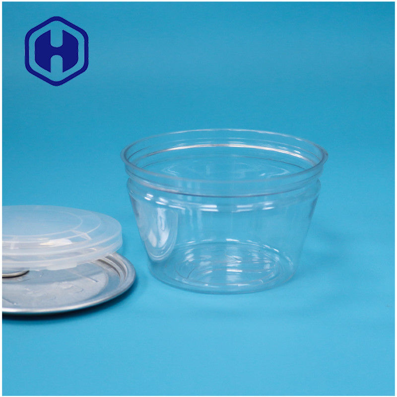 Forma de tazón de calidad alimentaria pequeña, fácil de apilar, marisco abierto, pescado, PET transparente, lata de plástico