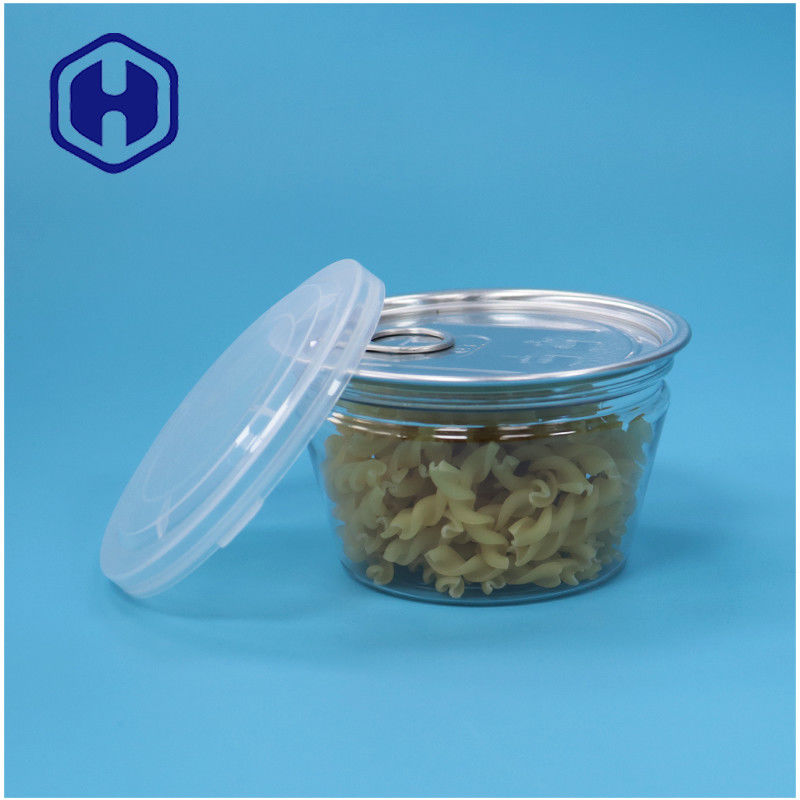 Forma de tazón de calidad alimentaria pequeña, fácil de apilar, marisco abierto, pescado, PET transparente, lata de plástico