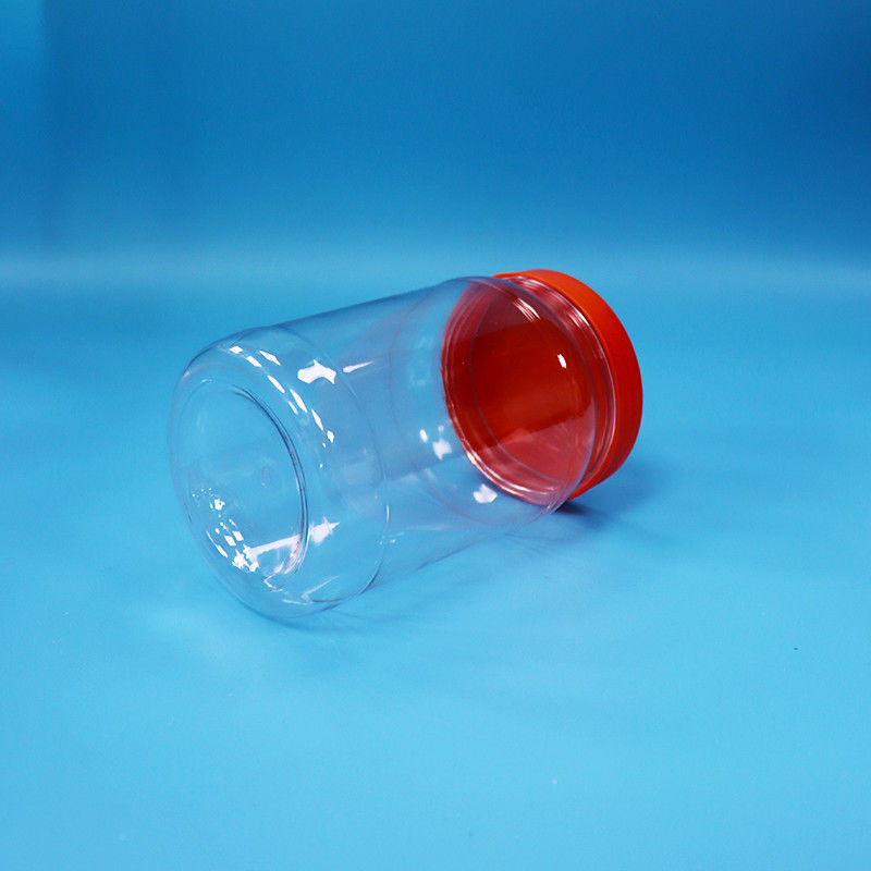 Transparente PET plástico redondo alimentos dulces galletas de embalaje Jar color rojo tapa de tornillo