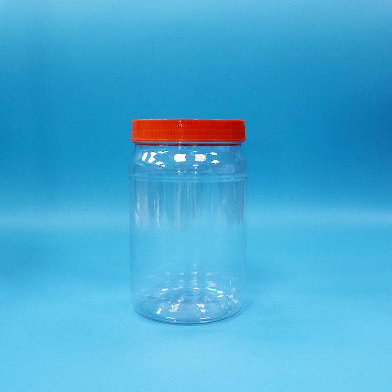 Transparente PET plástico redondo alimentos dulces galletas de embalaje Jar color rojo tapa de tornillo