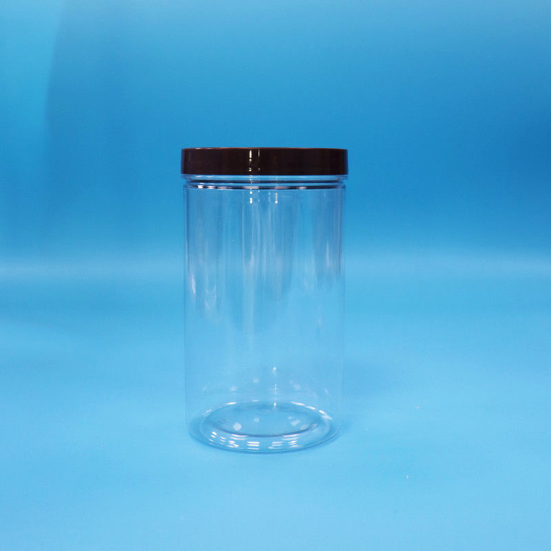 Envases de plástico redondo PET transparente Bocadillos de fruta alimentos dulces frasco normal de tornillo tapa superior
