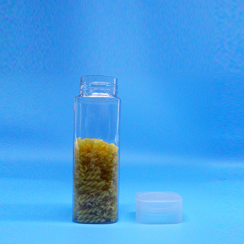 Boca ancha 600 ml Snack Food Dulce transparente Cuadrado Jarrones de plástico de PET tapa plana