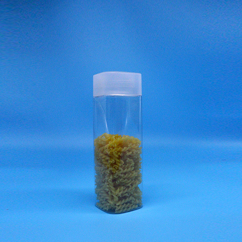 Boca ancha 600 ml Snack Food Dulce transparente Cuadrado Jarrones de plástico de PET tapa plana
