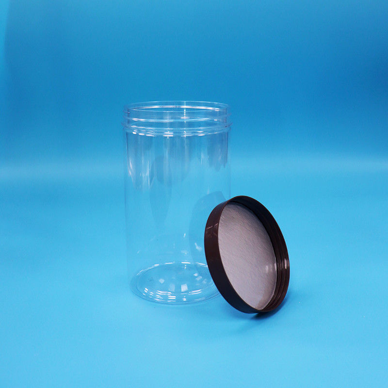 Envases de plástico transparente de PET para bocadillos de comida con nueces dulces con tapa superior de tornillo normal negro