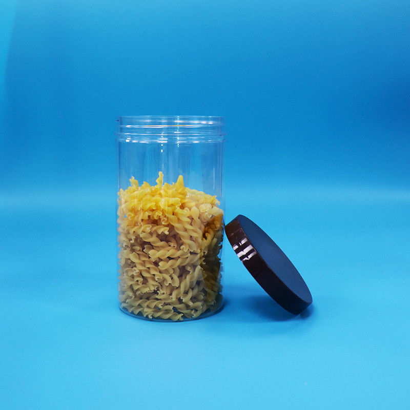 Envases de plástico transparente de PET para bocadillos de comida con nueces dulces con tapa superior de tornillo normal negro