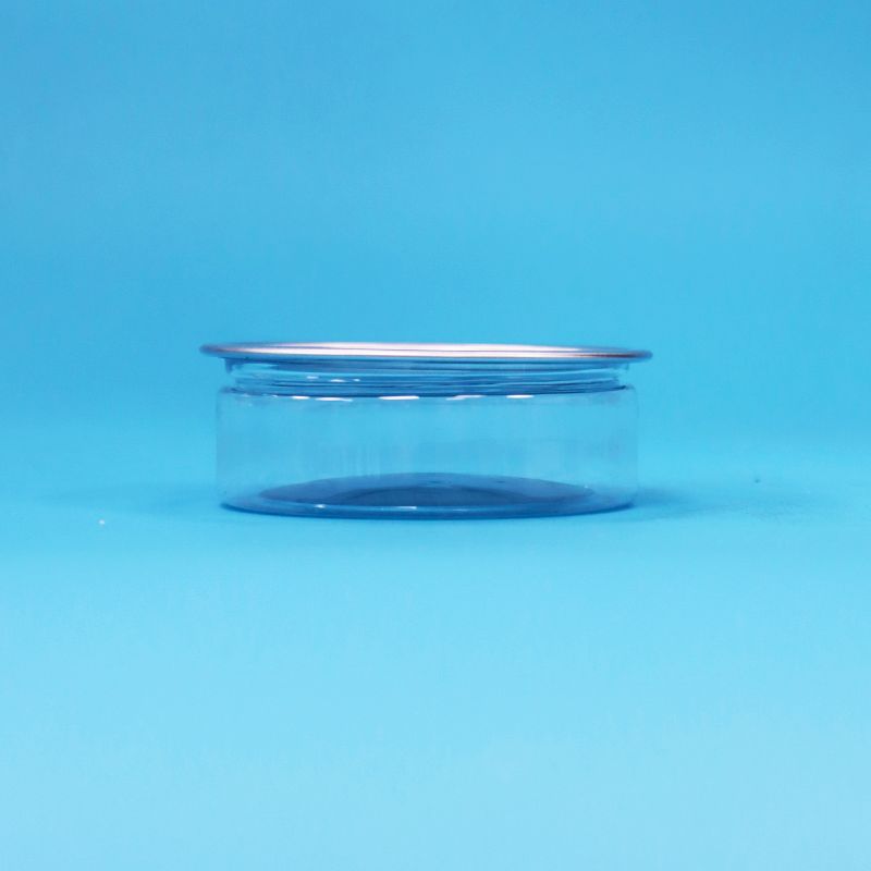 Bote redondo de plástico PET con tapa de apertura fácil de hojalata para envasado de alimentos, caramelos, galletas y aperitivos