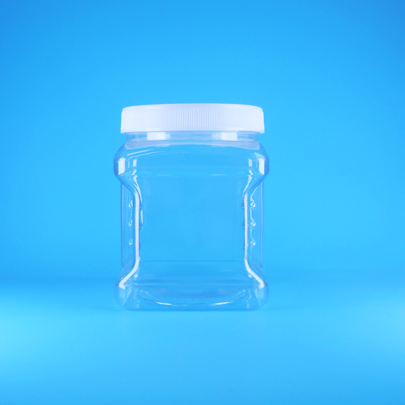Frascos de agarre de plástico transparente con tapa de rosca PET sin aire cuadrados para frutas dulces, nueces y alimentos para bebés