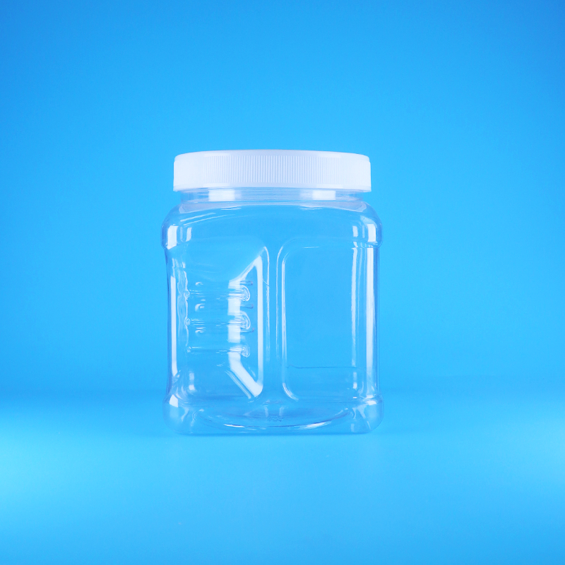 Frascos de agarre de plástico transparente con tapa de rosca PET sin aire cuadrados para frutas dulces, nueces y alimentos para bebés