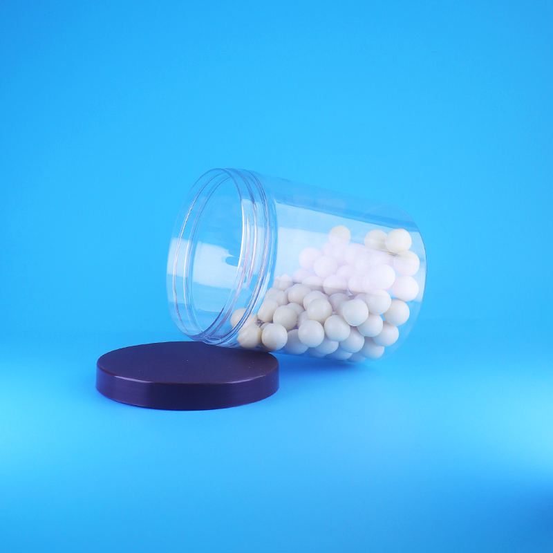 Frascos de plástico PET transparente, altos y redondos, herméticos para alimentos, para alimentos dulces y secos, con tapa plana de rosca