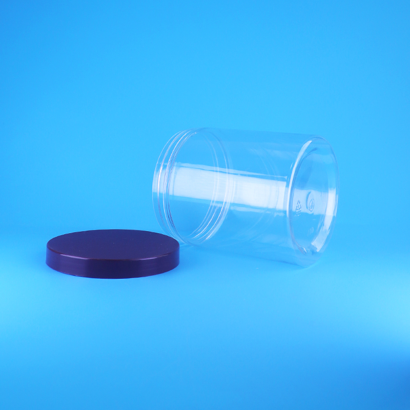 Tarro redondo transparente de plástico PET con tapa plana de rosca a prueba de fugas, sin BPA, diseño personalizado para frutos secos