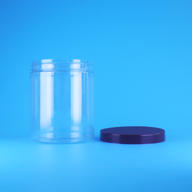Tarro redondo transparente de plástico PET con tapa plana de rosca a prueba de fugas, sin BPA, diseño personalizado para frutos secos