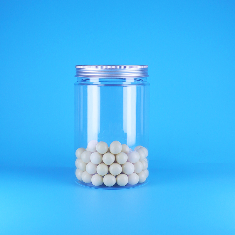 Tarro redondo alto de plástico PET transparente de boca ancha para alimentos para bebés y caramelos con tapa plana de aluminio